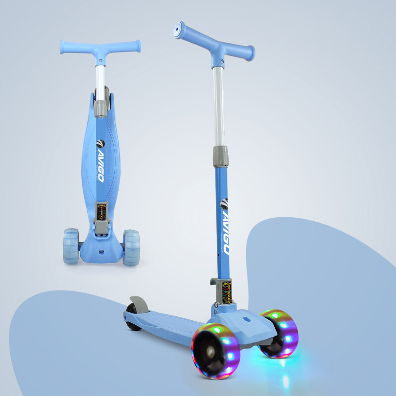Buy Toys R Us Avigo Scooter with 3 Level Height Adjust Foldable with LED Rotary Light Up Wheels Blue Toysrus India Official Online Store